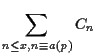 ${\displaystyle \sum_{n\leq x, n\equiv a (p)} C_n}$